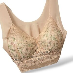 Festival Nude Lace Wireless Padded Bralette w Subtle Feminine Floral Accents NWT